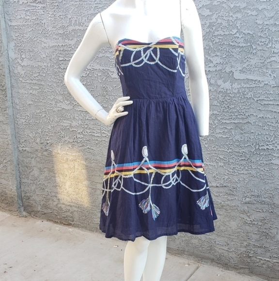 Wakana Koike Anthropologie Roped-In Dress Navy‎ Blue Strapless Nautical - Picture 2 of 11